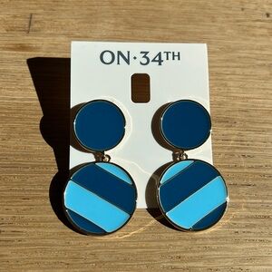 NWT Blue Striped Enameled Drop Earings with 
Gold Edges